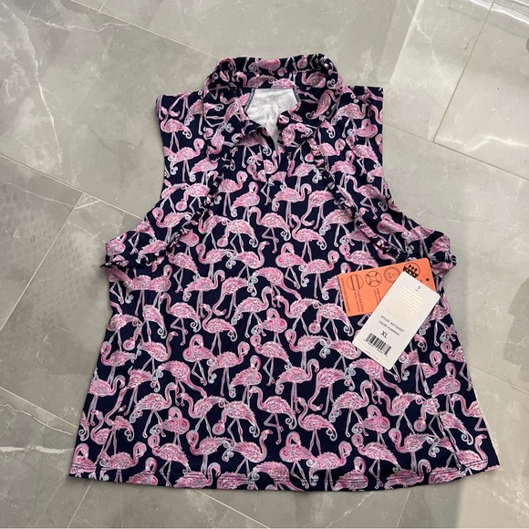 X by Gottex Women's Flamingo Ruffle Sleeveless Golf Polo Shirt NWT - Picture 13 of 13